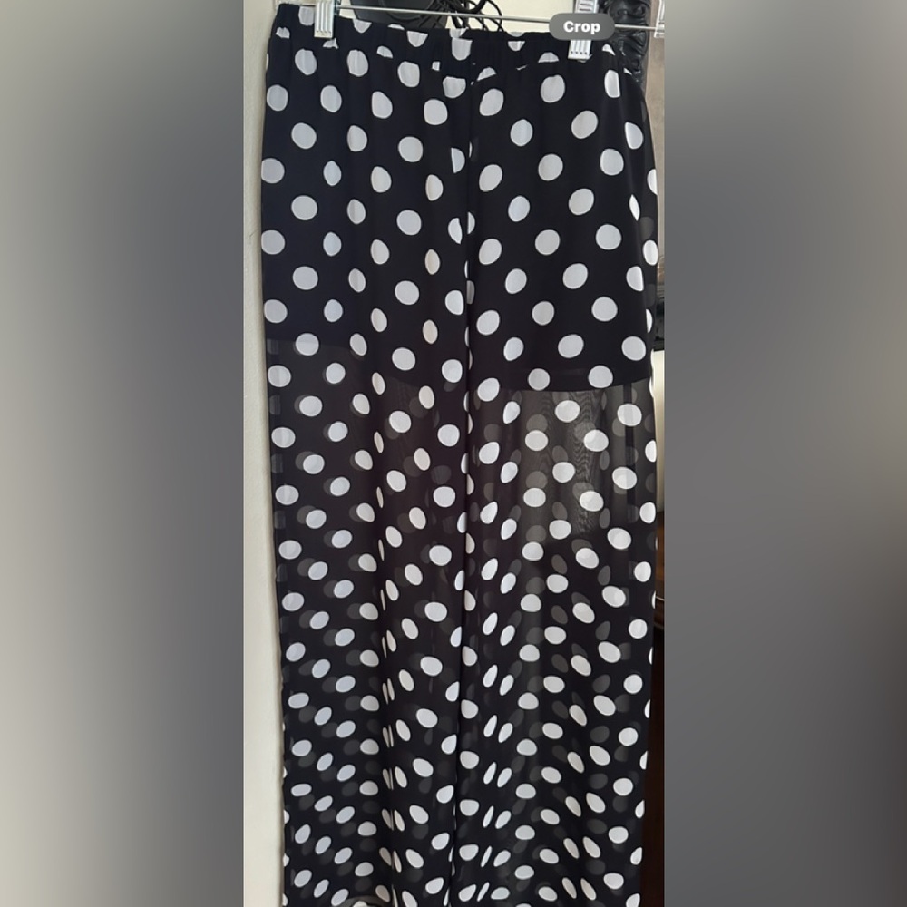 Divided Polka dots chiffon partial sheer pants